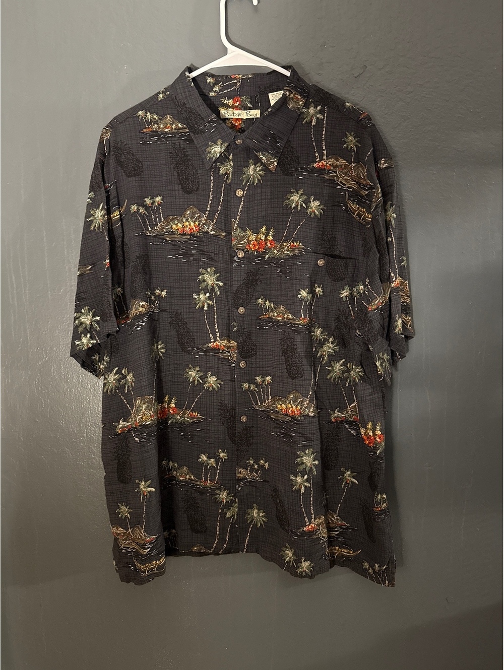 Batik Bay Men's Black and Green Hawaiian Rayon Shirt XXL